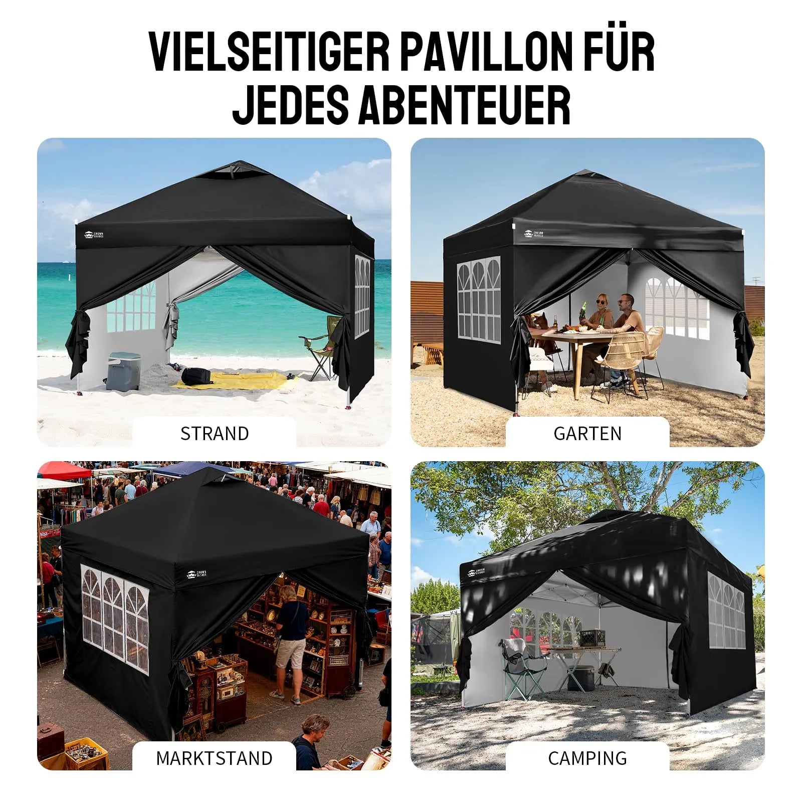 Pop-Up Pavillon 3×3 m mit 4 Seitenteilen – Wasserdicht, Stabil & Höhenverstellbar