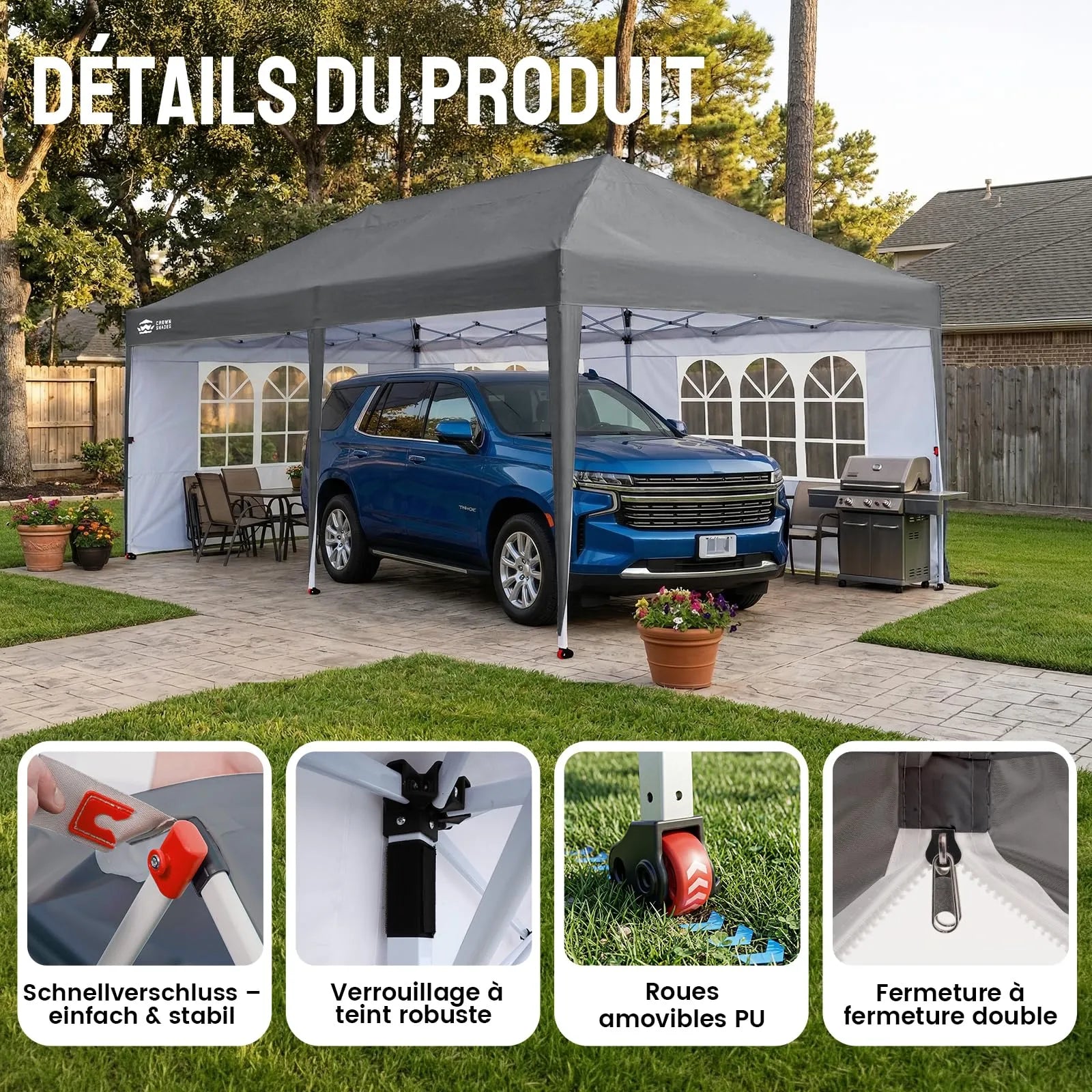 Pop-Up Pavillon 3 × 6 m – Wasserdicht & UV50+, Höhenverstellbar, inkl. 6 Seitenwände