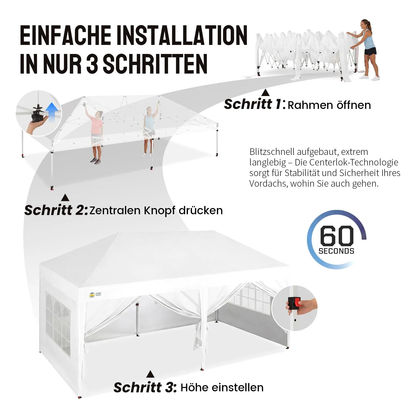 Pop-Up Pavillon 3 × 6 m – Wasserdicht & UV50+, Höhenverstellbar, inkl. 6 Seitenwände
