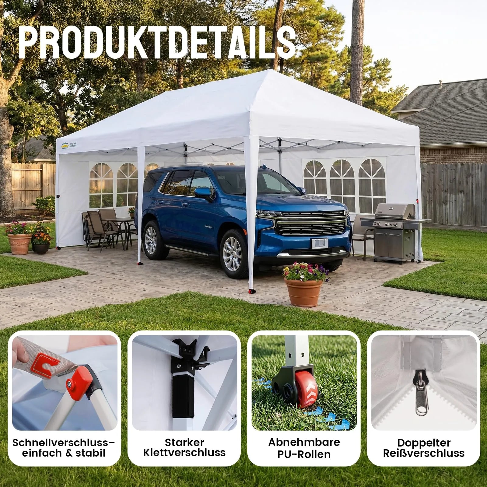 Pop-Up Pavillon 3 × 6 m – Wasserdicht & UV50+, Höhenverstellbar, inkl. 6 Seitenwände