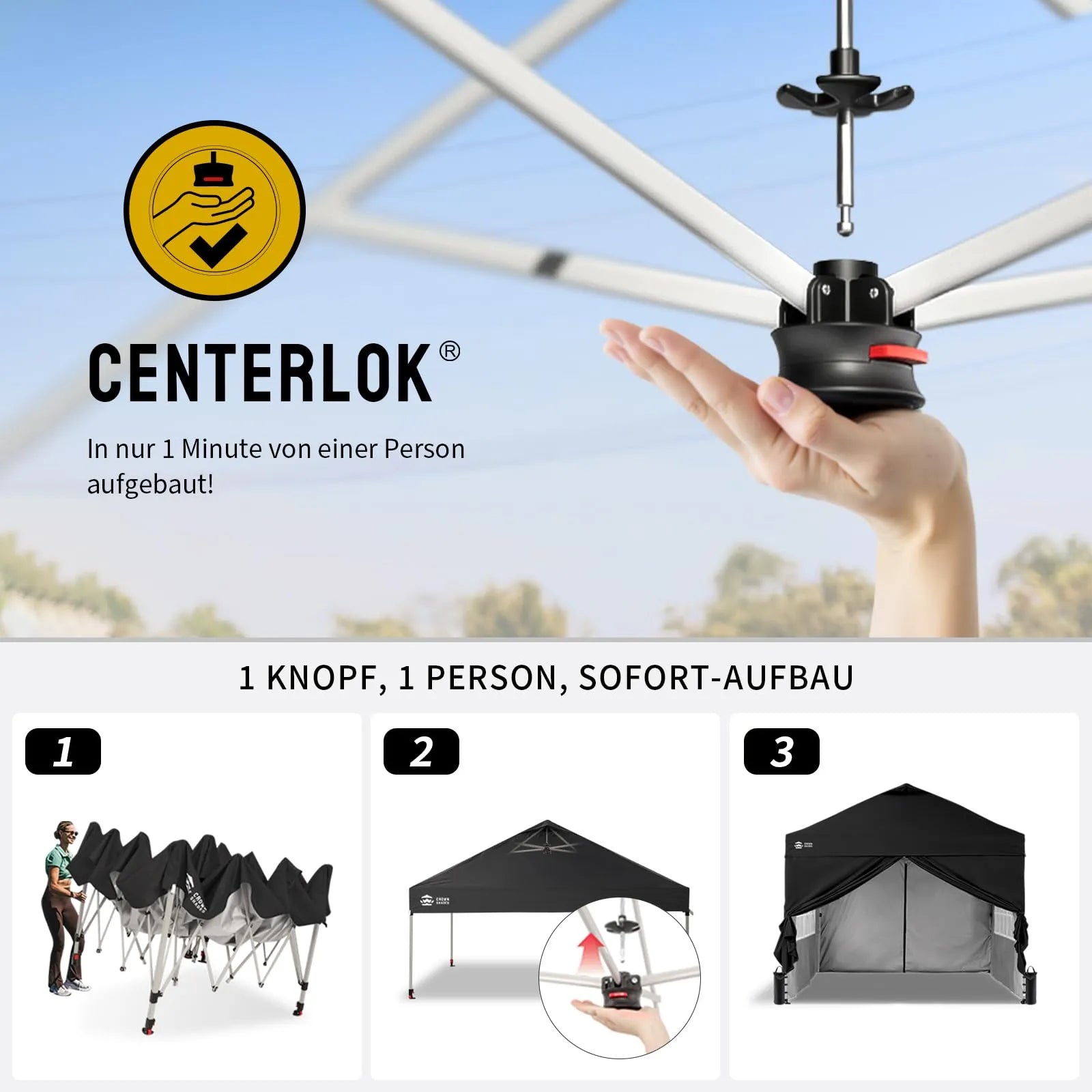 Pop-Up Pavillon 3×3 m mit 4 Seitenteilen – Wasserdicht, Stabil & Höhenverstellbar