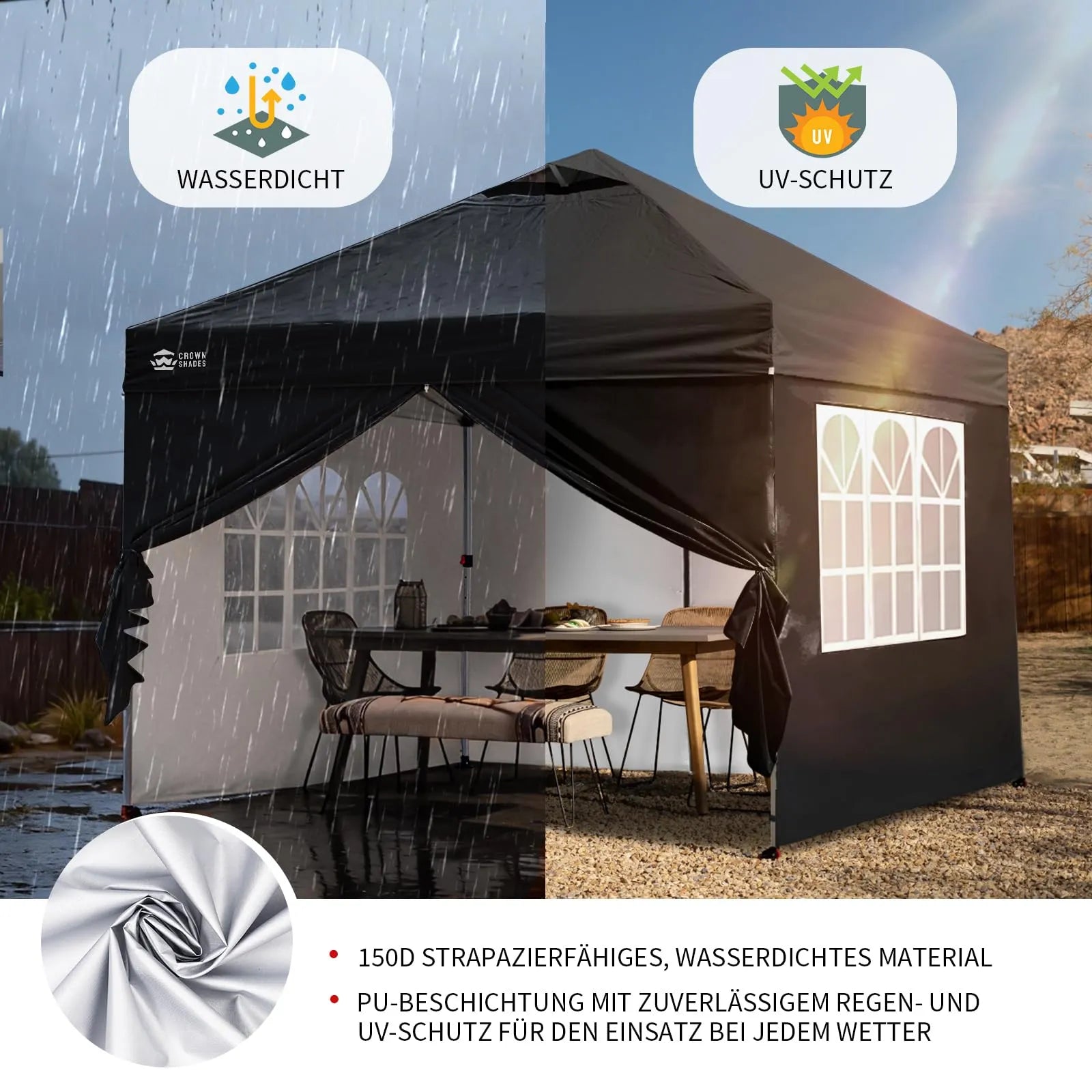 Pop-Up Pavillon 3×3 m mit 4 Seitenteilen – Wasserdicht, Stabil & Höhenverstellbar