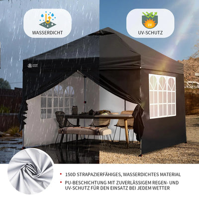 Pop-Up Pavillon 3×3 m mit 4 Seitenteilen – Wasserdicht, Stabil & Höhenverstellbar