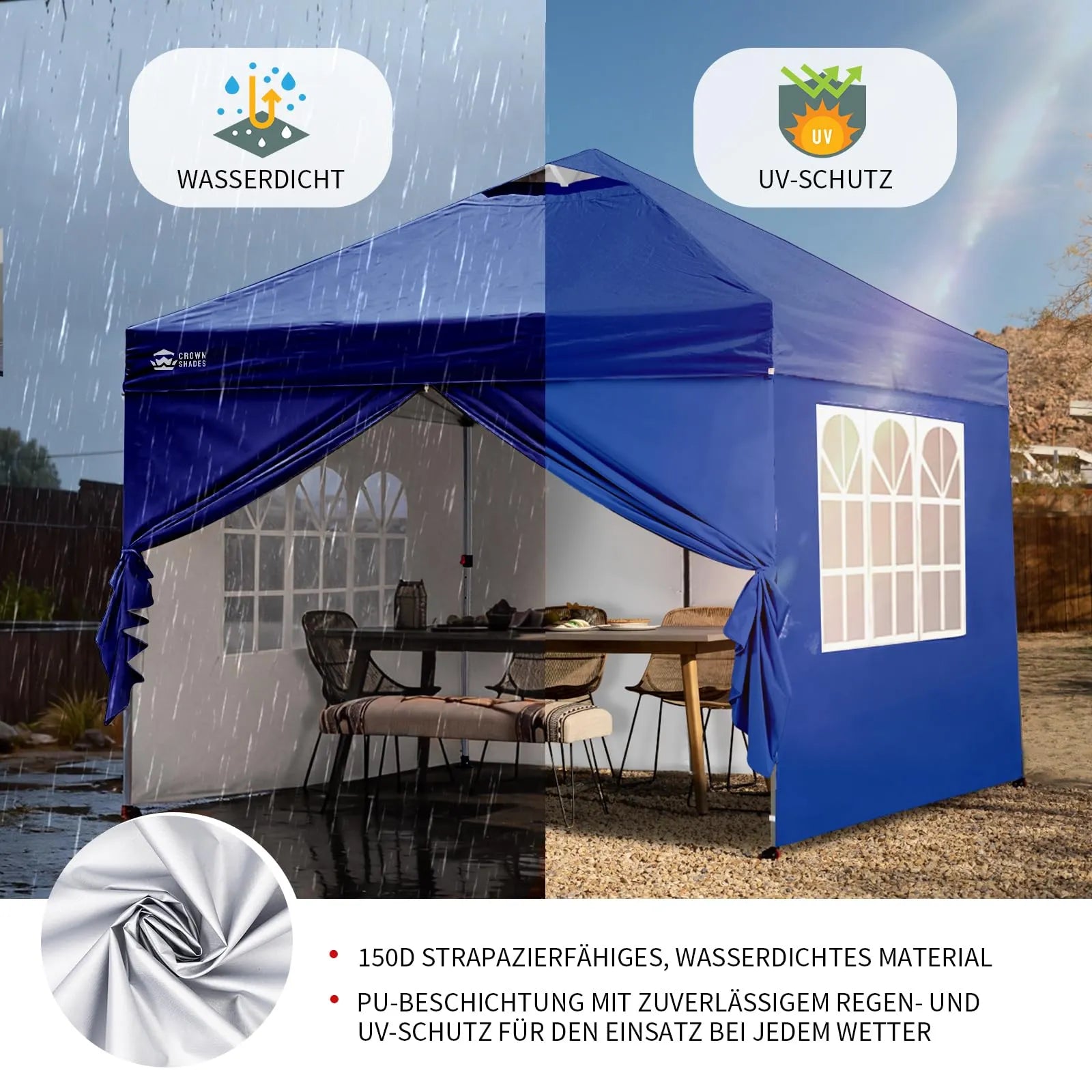 Pop-Up Pavillon 3×3 m mit 4 Seitenteilen – Wasserdicht, Stabil & Höhenverstellbar