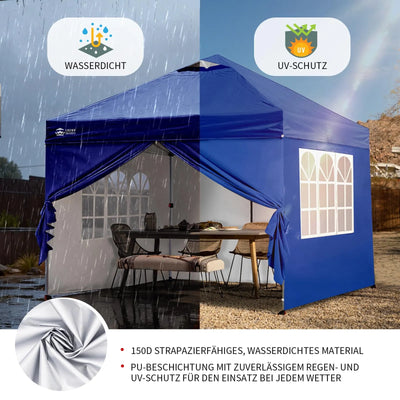 Pop-Up Pavillon 3×3 m mit 4 Seitenteilen – Wasserdicht, Stabil & Höhenverstellbar