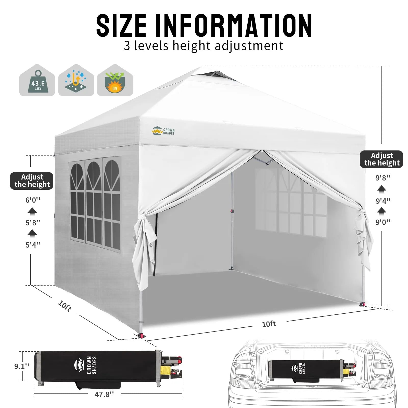 Pop-Up Pavillon 3×3 m mit 4 Seitenteilen – Wasserdicht, Stabil & Höhenverstellbar