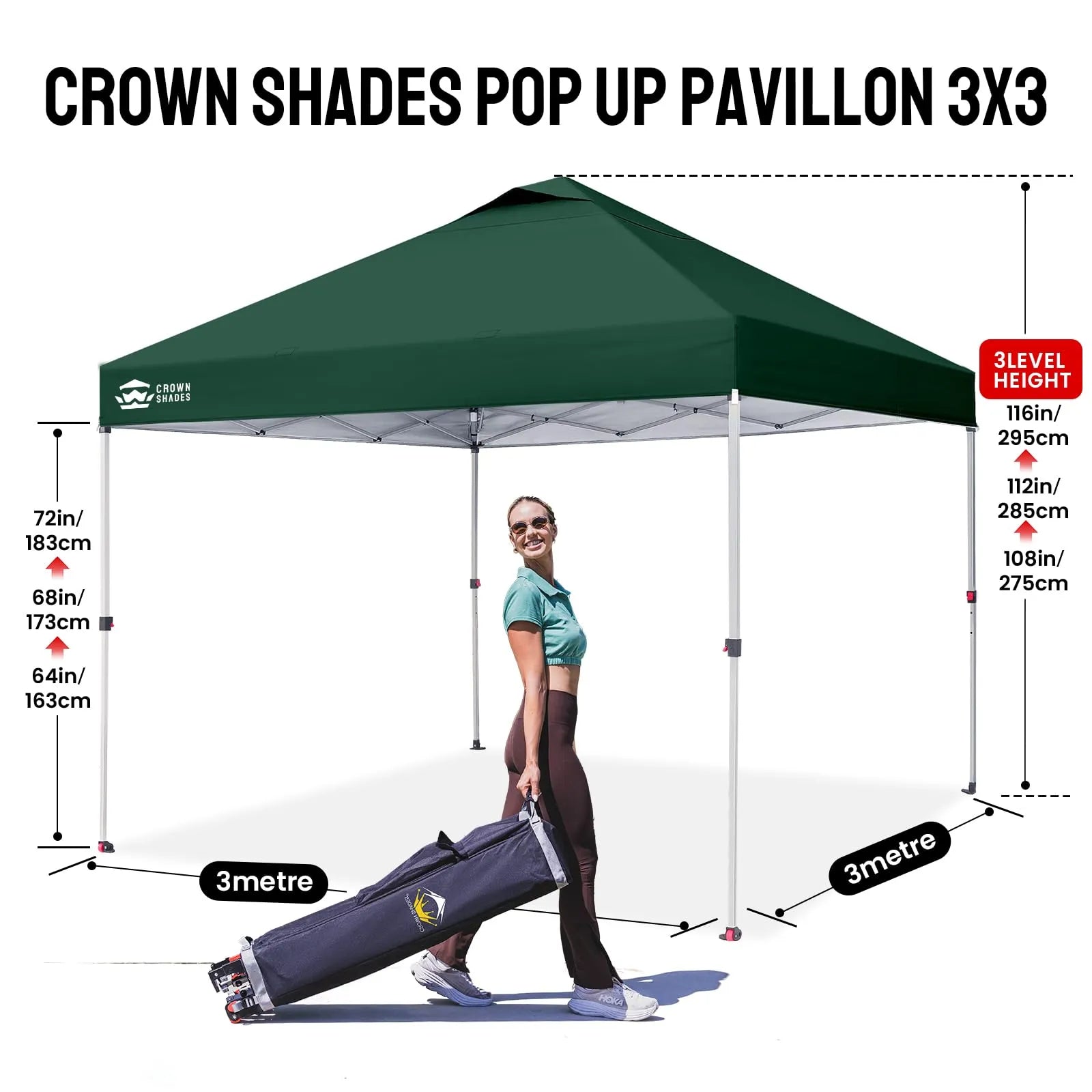 Pop-Up Faltpavillon 3 × 3 m – Wasserdicht, UV50+, Höhenverstellbar, mit Tragetasche