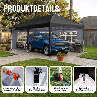 Pop-Up Pavillon 3 × 6 m – Wasserdicht & UV50+, Höhenverstellbar, inkl. 6 Seitenwände