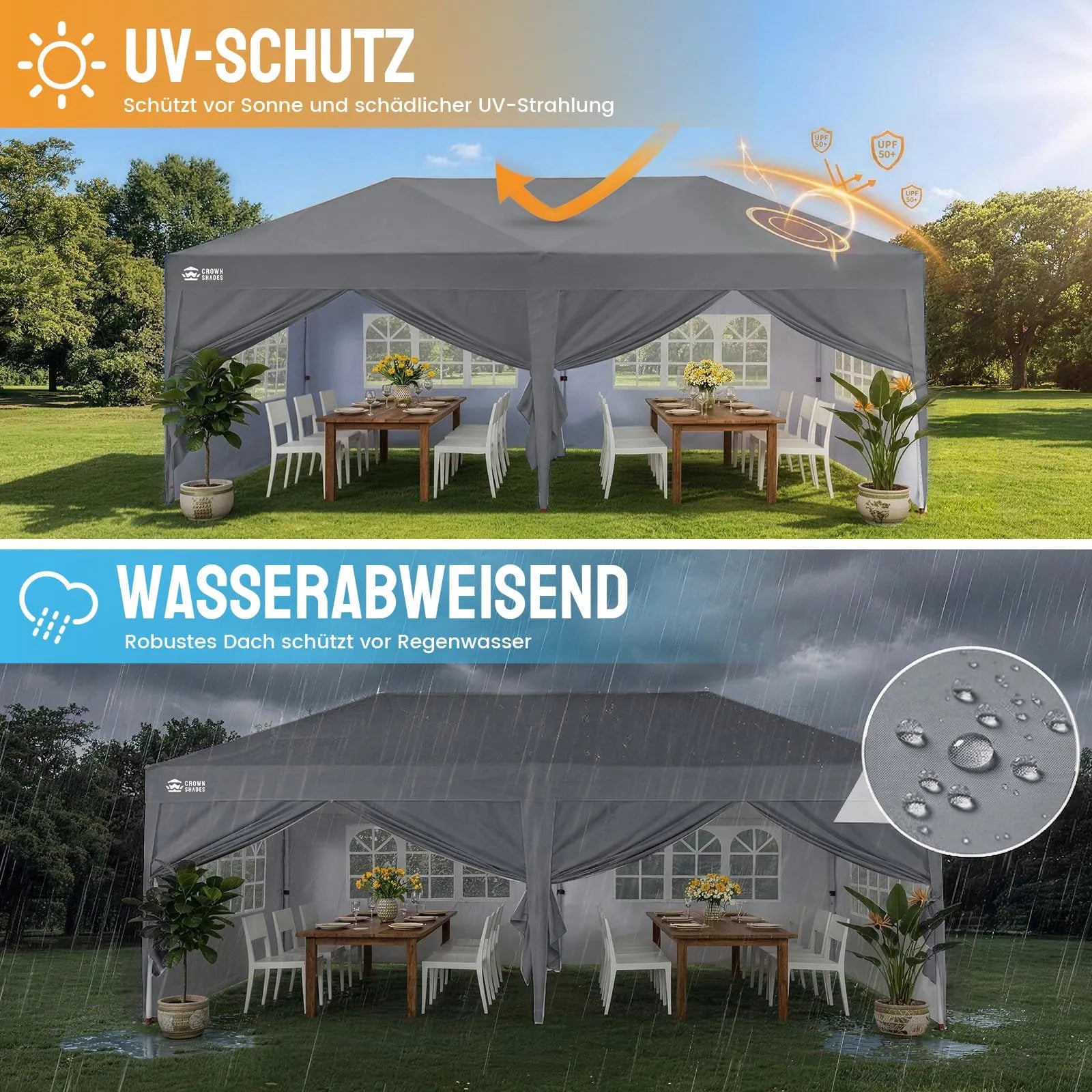 Pop-Up Pavillon 3 × 6 m – Wasserdicht & UV50+, Höhenverstellbar, inkl. 6 Seitenwände