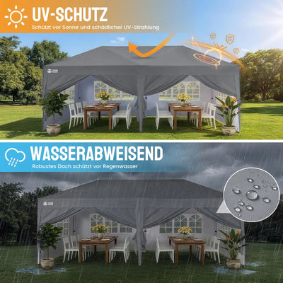 Pop-Up Pavillon 3 × 6 m – Wasserdicht & UV50+, Höhenverstellbar, inkl. 6 Seitenwände