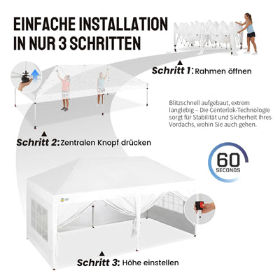 Pop-Up Pavillon 3 × 6 m – Wasserdicht & UV50+, Höhenverstellbar, inkl. 6 Seitenwände