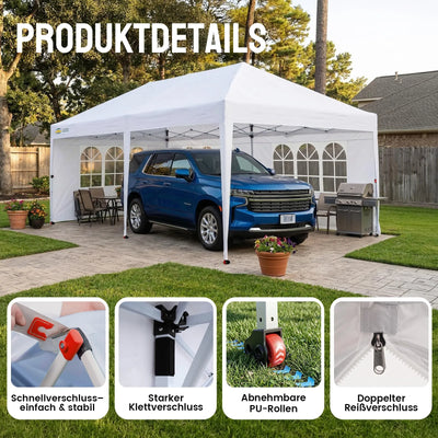 Pop-Up Pavillon 3 × 6 m – Wasserdicht & UV50+, Höhenverstellbar, inkl. 6 Seitenwände